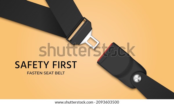 Traffic safety poster for drivers with\
realistic passenger seat belt. Fasten your seatbelt, warning\
banner. Safe driving rule vector concept. Rule of safety traffic\
for driver\
illustration