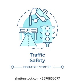 Traffic safety soft blue concept icon. Vehicle flow regulation. Safe driving with modern road technologies. Round shape line illustration. Abstract idea. Graphic design. Easy to use in brochure