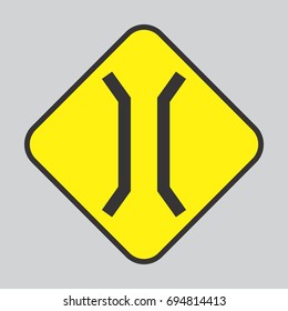 Traffic Sign, Approaching narrow bridge sign on white background