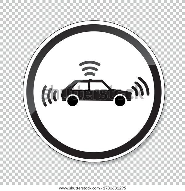 traffic sign for autonomous vehicles. German
traffic sign Warning or Caution, Autonomous vehicle crossing on
checked transparent background. Vector illustration. Eps 10 vector
file.