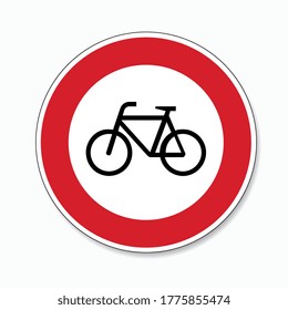 traffic sign ban for bicycles. German traffic sign prohibiting thoroughfare of bicyles on white background. Vector illustration. Eps 10 vector file.