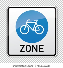 traffic sign bicycle area. German sign at a bicycle zone on checked transparent background. Vector illustration. Eps 10 vector file.