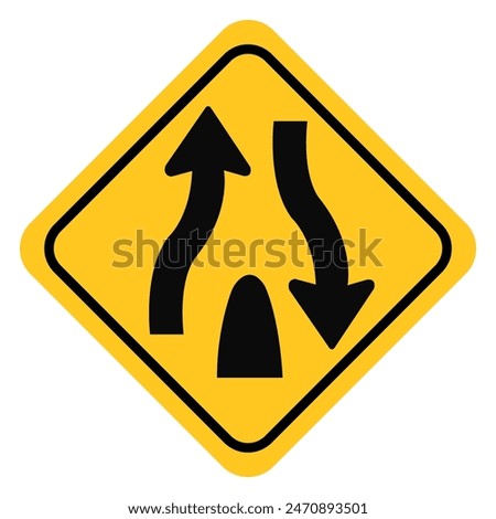 traffic sign, Cautionary divided road ends, begins