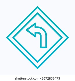 Señal De Tráfico, Precaución A La Izquierda Gire Hacia Adelante Señal De Carretera Icono De Vector, Vector Aislado Icono De Estilo De Gradiente Lineal,