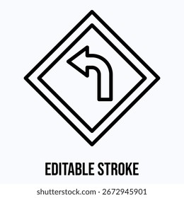 Señal De Tráfico, Precaución A La Izquierda Gire Adelante Señal De Carretera Icono De Vector, Vector Aislado Icono De Estilo Lineal,