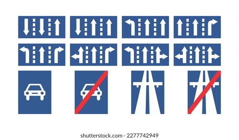 Traffic sign collection, road sign icon, Vector blue traffic sign on white background, A sign with the word highway on it
