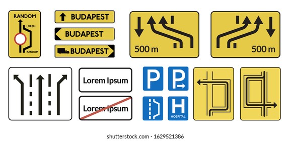 Traffic sign collection vector isolated on white.