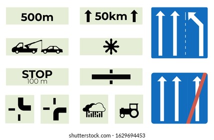 Traffic sign collection vector isolated on white.