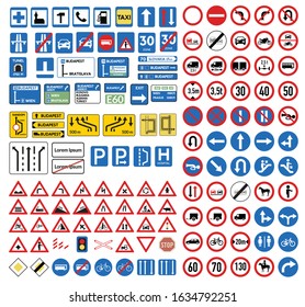 Traffic sign collection vector isolated on white.