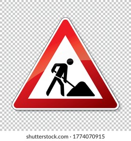 zona de construcción de señales de tráfico. Aviso de señalización alemán sobre un sitio de construcción en la carretera sobre fondo transparente revisado. Ilustración vectorial. Archivo vectorial Eps 10.