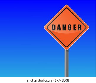 Traffic sign danger sky background.
