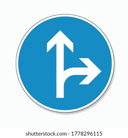 traffic sign direction of travel. German traffic sign: Go straight or right on white background. Vector illustration. Eps 10 vector file. 