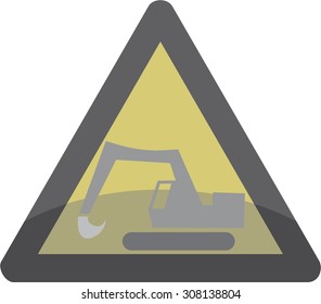 Traffic sign dredge working, vector, isolated on white, WARING: CONSTRUCTION SITE 