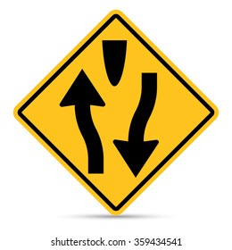 Traffic sign, Dual carriage way ends sign on white background, Vector illustration EPS10