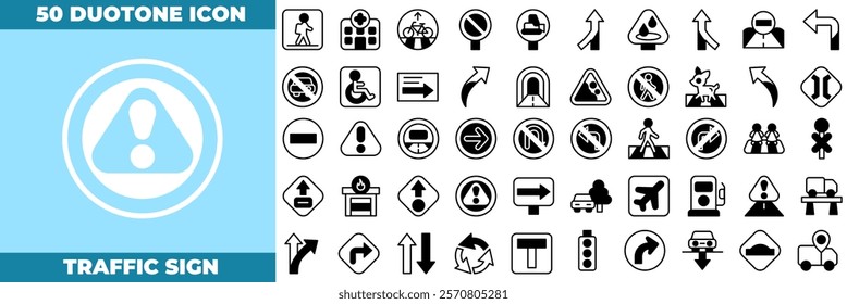 Traffic Sign Duotone Editable Icons set. Vector illustration in modern thin duotone style of traffic sign icons: light, road, map, etc