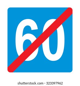 Traffic sign the end of restricting speed to 60 kilometers per hour.
