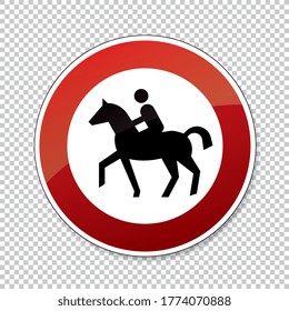 traffic sign forbidden entrance horse. German traffic sign prohibiting thoroughfare of equestrians on checked transparent background. Vector illustration. Eps 10 vector file.