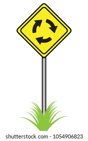 Traffic sign in front of traffic circle