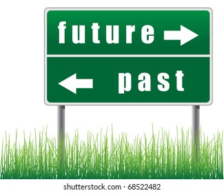 Traffic sign future past grass below.