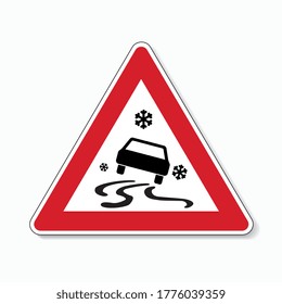 traffic sign ice spin danger. German sign warning about ice slip danger (Schleudergefahr) at wintertime on white background. Vector illustration. Eps 10 vector file.