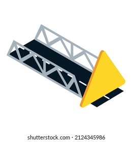 Traffic Sign Icon Isometric Vector. Road Bridge And Yellow Triangular Road Sign. Bridge, Overpass, Traffic Regulations, Empty Roadsign