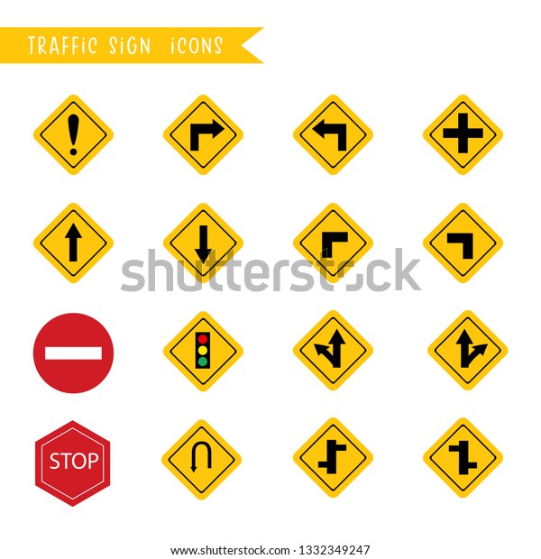 Traffic sign icons, Cartoon icons\
collection.Vector\
illustration.