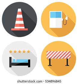 Traffic sign icons. Flat design style modern vector illustration. Isolated on stylish color background. Flat long shadow icon. Elements in flat design.