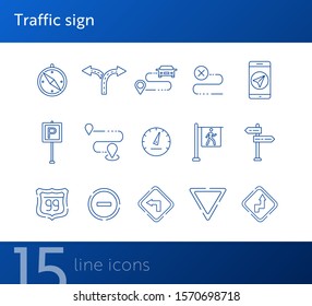 Traffic sign icons. Parking sign, yield ahead, access denied. Road sign concept. Vector illustration can be used for topics like traffic, road marking, traffic striping