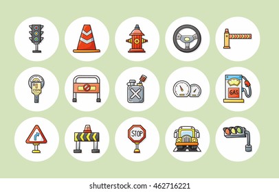 Traffic and sign icons set