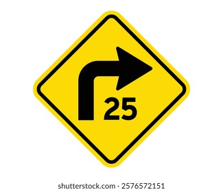 Traffic Sign Indicating Advisory Turn Speed on Public Roads, High-Quality Vectorial Stock Image