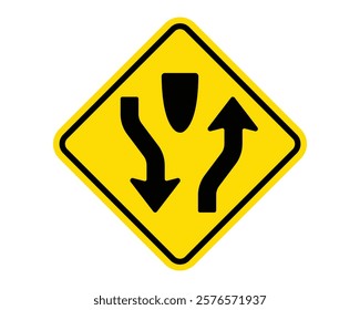 Traffic Sign Indicating Divided Highway Ahead on Public Roads, High-Quality Vectorial Stock Image