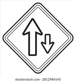 Traffic sign indicating lane direction split with upward and downward arrows