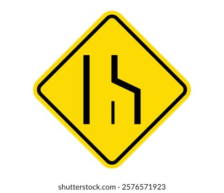 Traffic Sign Indicating Lane Reduction, Right Lane Ends on Public Roads, High-Quality Vectorial Stock Image