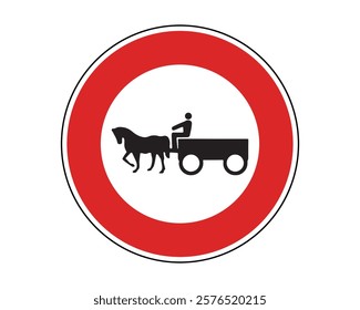 Traffic Sign Indicating No Entry for Animal-Drawn Vehicles on Public Roads, High-Quality Vectorial Stock Image