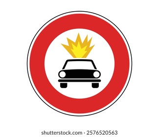 Traffic Sign Indicating No Entry for Vehicles Transporting Explosive or Easily Flammable Substances on Public Roads, High-Quality Vectorial Stock Image