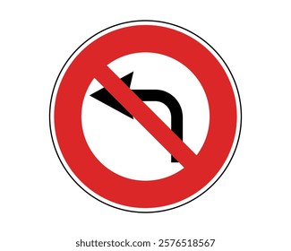 Traffic Sign Indicating No Left Turn on Public Roads, High-Quality Vectorial Stock Image