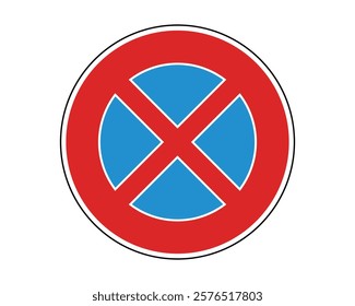 Traffic Sign Indicating No Stopping or Parking on Public Roads, High-Quality Vectorial Stock Image