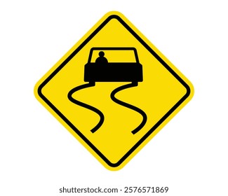 Traffic Sign Indicating Slippery When Wet on Public Roads, High-Quality Vectorial Stock Image