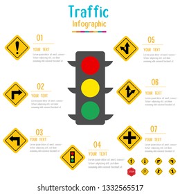 Traffic sign infographic.Traffic light with data elements.Vector illustration.