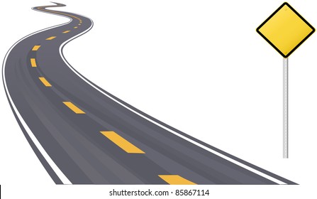 Traffic sign as information copy space on curving highway to the horizon