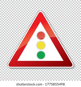 traffic sign traffic lights. German sign warning about traffic lights on checked transparent background. Vector illustration. Eps 10 vector file.