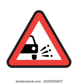 Traffic sign, loose gravel road sign, vector illustration, isolated on white