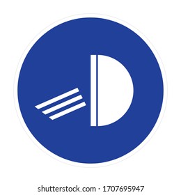 traffic sign, mandatory low beam, reflector at blue circle frame, vector icon
