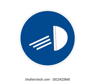 traffic sign, mandatory low beam, reflector at blue circle frame, vector icon