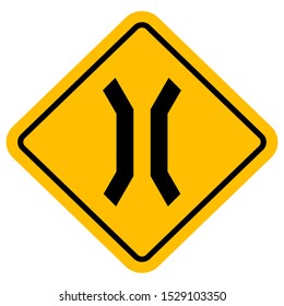 Traffic sign narrow bridge vector illustration.Warning symbol yellow board. Perfect for backgrounds, sticker and label.