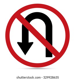 Traffic Sign, No left U-turn sign on white background, Vector EPS10