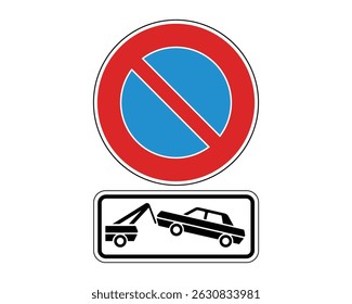 Traffic Sign – No Parking and Forced Towing Notification – High Quality Stock Vectorial Image