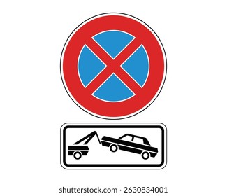 Traffic Sign – No Parking and Immediate Towing Warning – High Quality Stock Vectorial Image