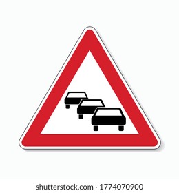 traffic sign no passing. German traffic sign warning about likeliness of traffic queues on white background. Vector illustration. Eps 10 vector file.