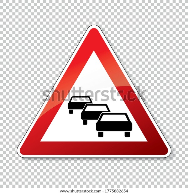 traffic sign no\
passing. German traffic sign warning about likeliness of traffic\
queues on checked transparent background. Vector illustration. Eps\
10 vector file.